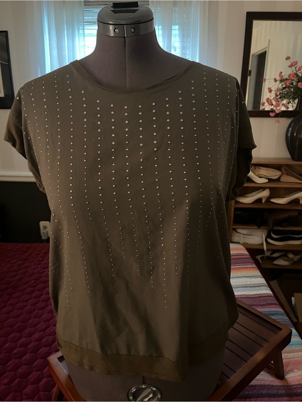Apt. 9 Moss green Round Neck Studded Top